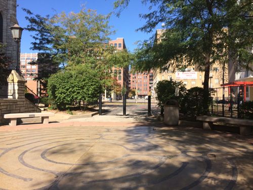 Looking north from the labyrinth, with parking beyond. The labyrinth was built in the 80s or 90s.  