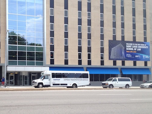 Shuttle in front of Scott Hall