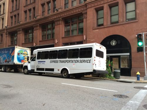 Shuttle on Locust at 9th, near Culinaria 