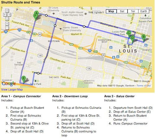 Scott Hall Shuttle route map on SLU website