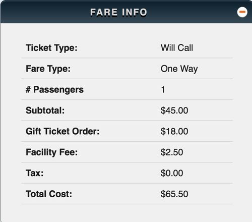 Because the credit card holder (me) isn't traveling, there's an $18 gift ticket fee