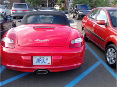 I received this image of a Porsche squeezed into the unloading space between two disabled spots in July 2013, this is also part of the route to the public sidewalk