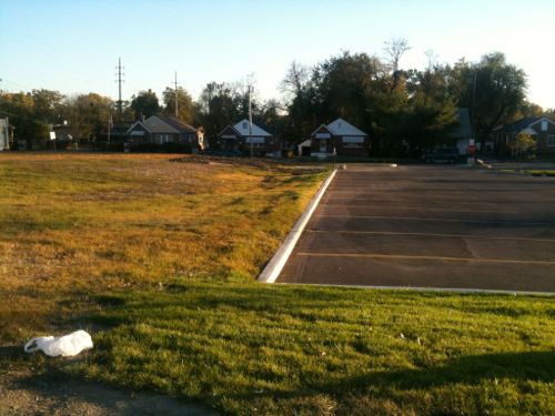 Looking into the site in 2010, future development site on the left and Save-A-Lot parking on the right