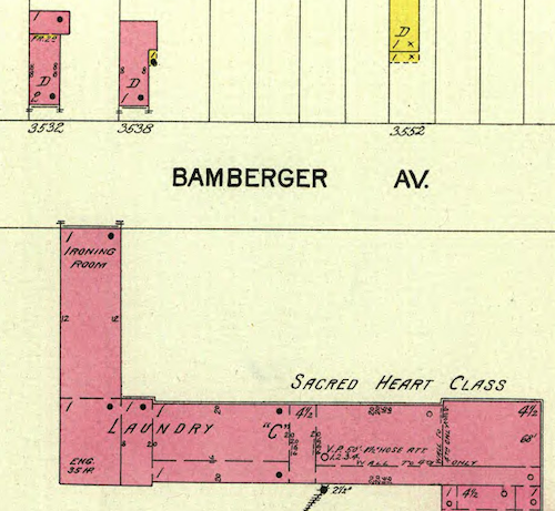 We can see the east wing extended all the way to the property line at  Bamberger Ave., more connection than the two iterations of Gravois Plaza since