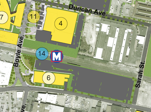 BJS @ The Commons (6) is adjacent to the proposed transit station (14)