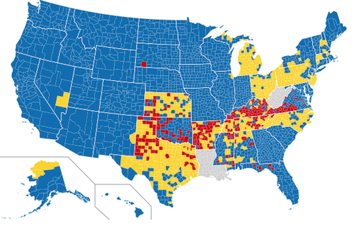 "Map showing dry (red), wet (blue), and mixed (yellow) counties in the United States" from Wikipedia