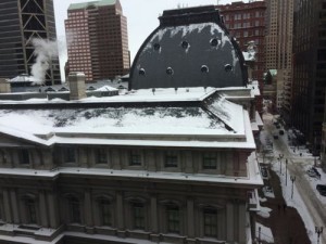 Snow on the roof of the Old Post Office