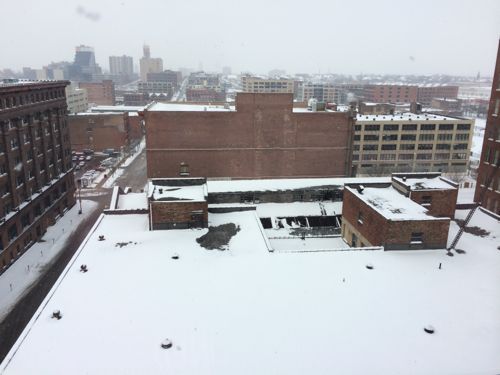 Roof of 1701 Locust in the foreground, 1711 Locust behind it.