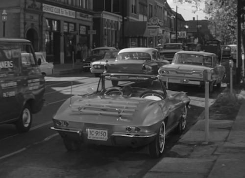 The familiar Corvette from the Route 66 television series  parked on Olive in Gaslight Square, Click image for IMDB page on this episode 