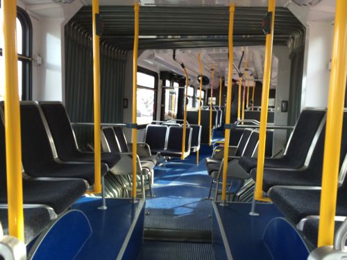 Interior of the rebuilt bus looks like a brand-new bus.