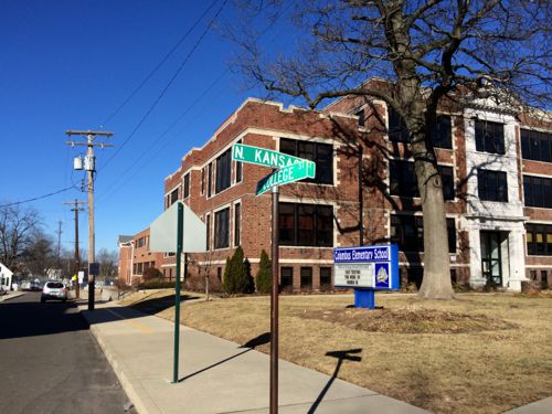 Columbus Elementary just east of Main Street in downtown Edwardsville, click for map