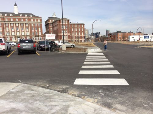 This ramp is also new, as is the crosswalk paint.