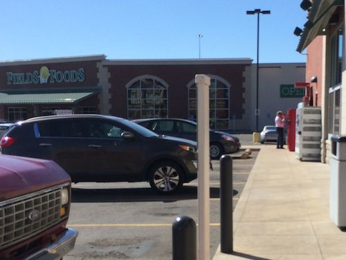 We drove to Walgreen's first. It was obvious connecting these two would be fairly simple by extending the Walgreen's sidewalk until it reaches Fields Foods. 