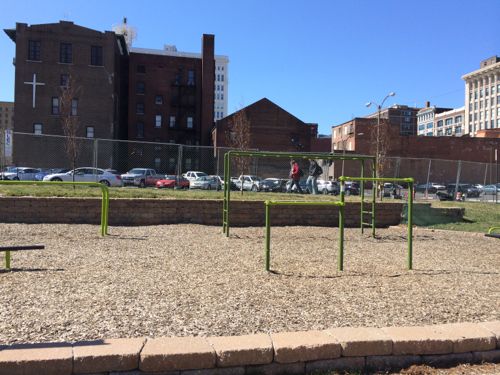 At the west end a former playground now has exercise equipment. 