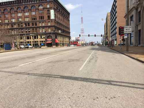 Looking north from St. Charles we see the vast amount of asphalt