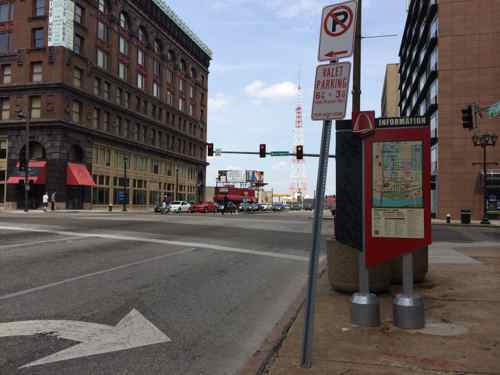 Briefly in May 2013 this was to be a valet stand instead of on Washington Ave. The experiment lasted a week or two but the signs are still up nearly a year later.