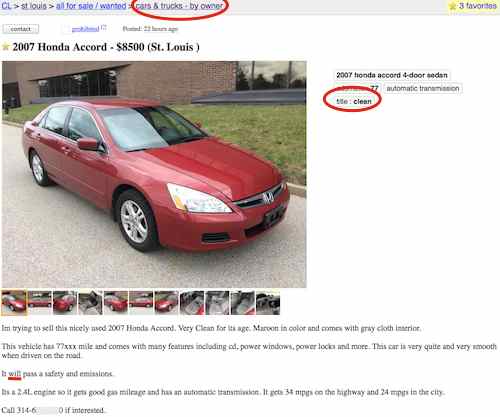Craigslist ad, this car sounded too goof to be true
