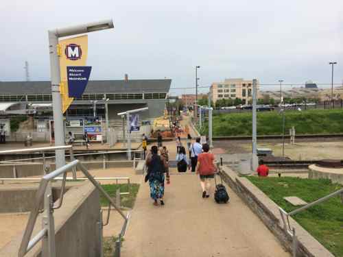 The official route from 14th to the MetroLink platform involves steps or two switchback ramps