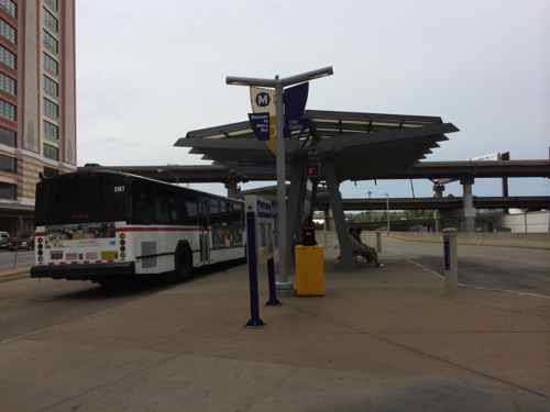 Many people use the Civic Center MetroBus transit center daily, where smoking is allowed despite the close quarters. 