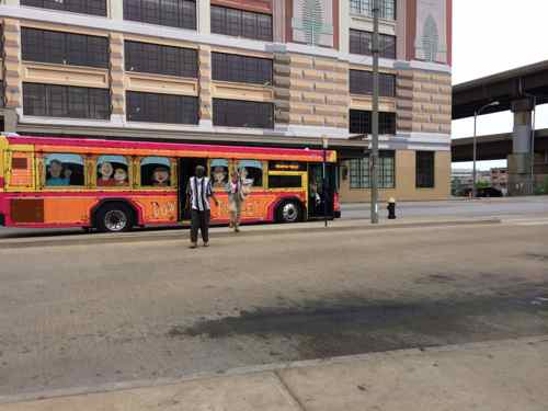 The #99 Downtown Trolley parks on 14th because no room exists in the center. The able-bodied can easily make the walk across the curbs but the rest of us have to return to near Spruce St to get where we can cross 