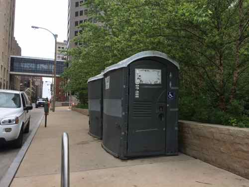 The only restroom is inside the restaurant, so these are on the 10th Street (West) side. 