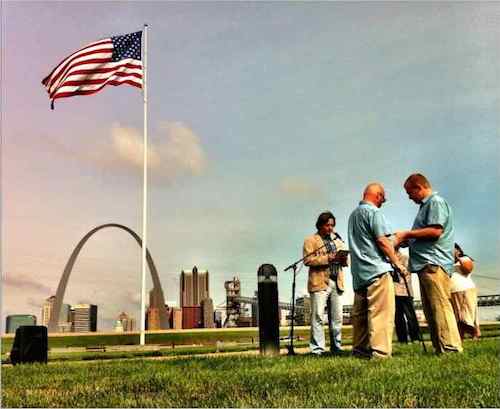 David and I exchanging our vows on Sunday June 8 2014, officiated by our friend Chris Reimer. The location was the Malcolm Martin Memorial Park in East St. Louis, IL.