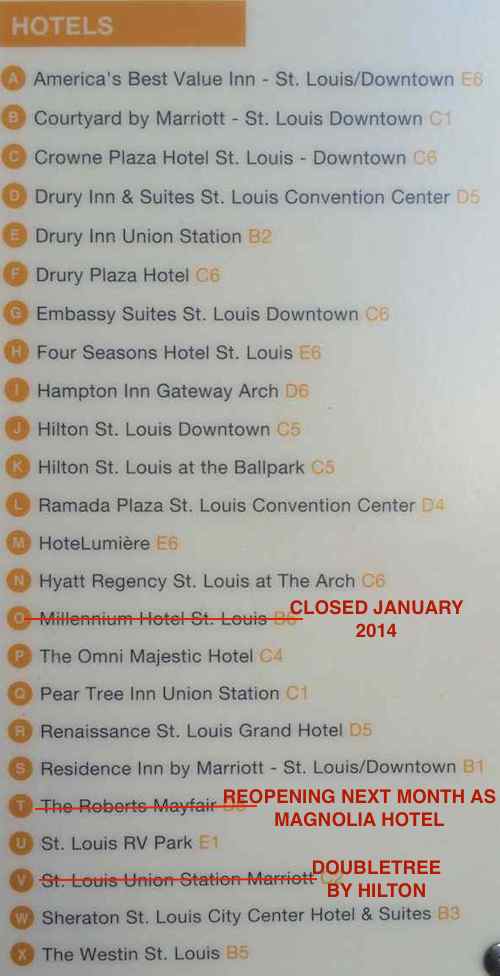 The list of hotels has several obsolete listings 