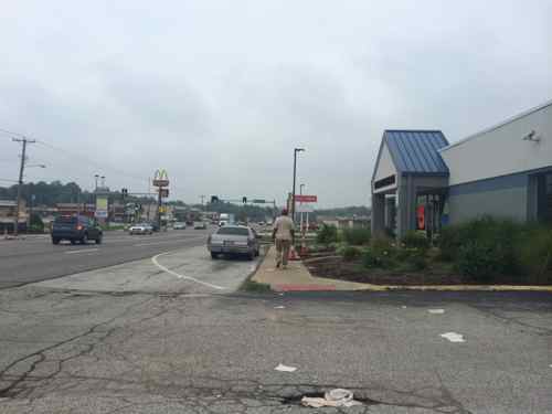 The credit union building next door is in Jennings, but a edge of the rear parking lot is in Ferguson. 