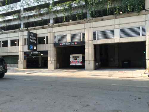 The garage includes an entrance for CTA buses 