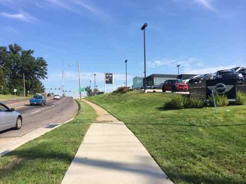 Out along Hanley Rd they've got hundreds of feet of new sidewalk but no accessible way for pedestrians to enter.