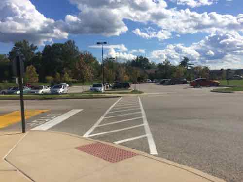 South of the Whole Foods the internal sidewalk network heads east toward Woods Mill Rd.