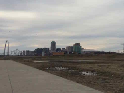 Looking back at St. Louis across the Mississippi River