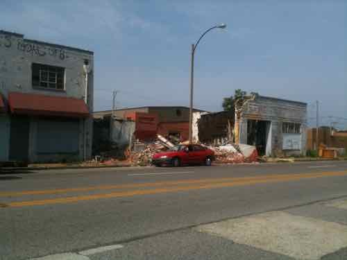 Urban buildings in the 26xx block of Chouteau being razed, July 2011