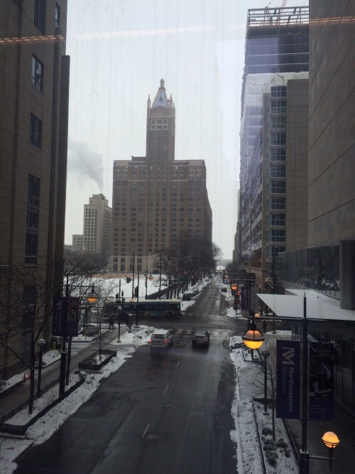 Looking east along Erie St at Fairbanks, Chicago IL