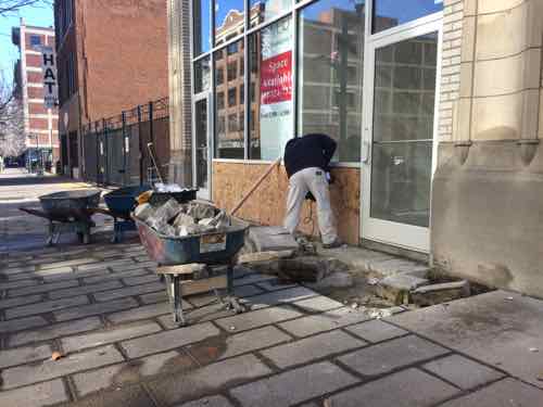 January 15th: Sidewalk being busted out in front of new doorway