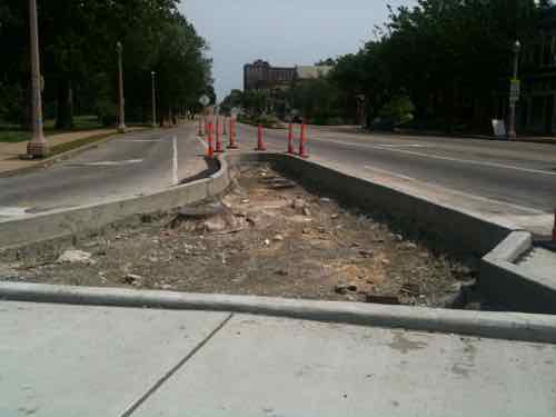 Looking North on Grand from Arsenal as construction began, May 2011