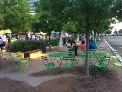 An area on the edge for parking, left, is used by many food trucks during events. 