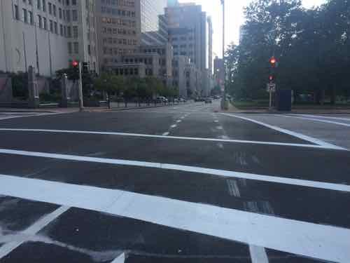 Looking East across 11th, if the lane on the prior block were protected the angle here would be greater, but still better than the one a half a block back  