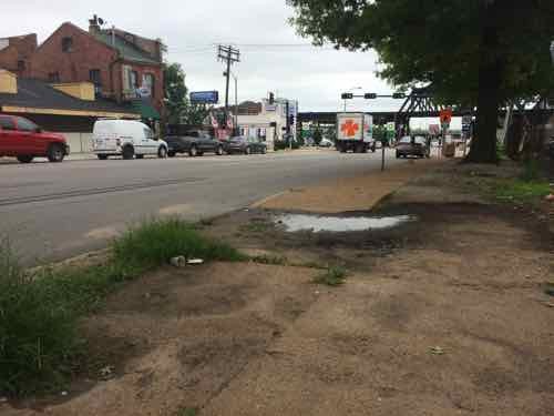 This is the pedestrian environment across the street from the Broadway Oyster Bar. 