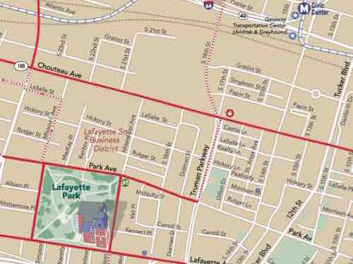 This section of the map shows Chouteau in solid red.
