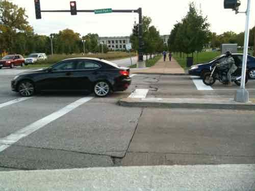 The ramps on each side heading South weren't the best, the crosswalk was pushed out right next to traffic.
