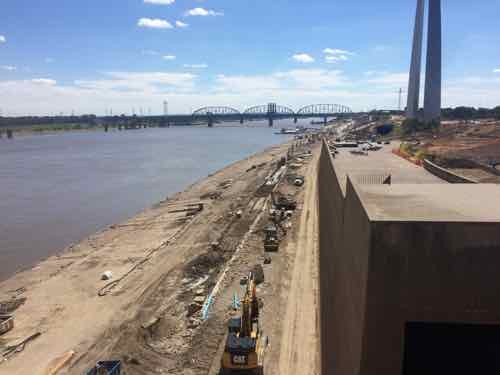 Work continues on the North end of Lenore K. Sullivan -- raising it was delayed by flooding. 