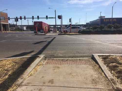 Looking back South we see this side has a zig zag pattern too. This will become more apparent once the crosswalk stripes are done. 