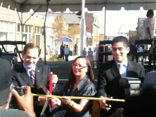 After many years of trying to un-mall 14th, a ribbon cutting for the new street was held on July 29, 2010. But since new streetlights hadn't arrived, vehicular traffic wasn't allowed to drive down it. 