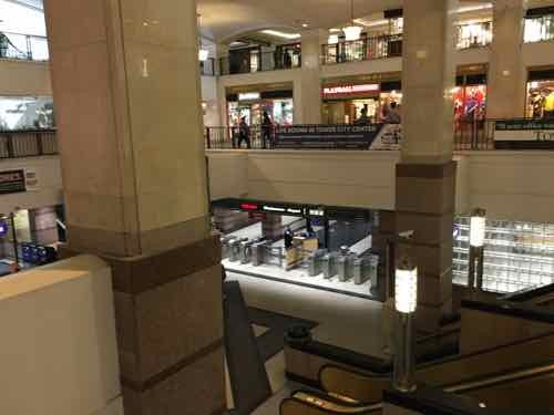 Looking from the mall inside Tower City down to the transit level. 