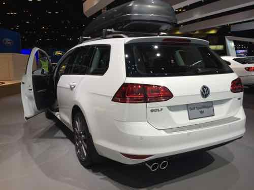 The 2016 Golf SportWagen TDI om display at the Chicago Auto Show. The new TDI engine in this 2016 model is equipped with urea injection to clean the exhaust. 