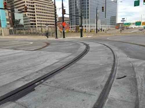 My first sighting of their streetcar project was the tracks near The Banks (development between stadiums) turning to cross the highway and enter the central business district. 