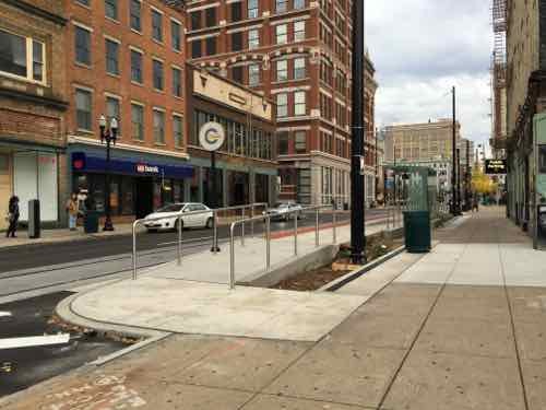 Most platforms are higher than the adjacent sidewalk, but very close