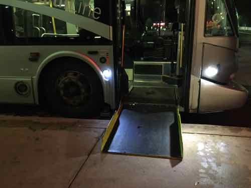 At some stations I entered via the front door via a typical low-floor bus fold out ramp