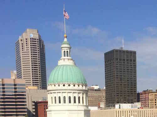 The flag on the Old Courthouse dome is a challenge when tangled, October 8, 2015